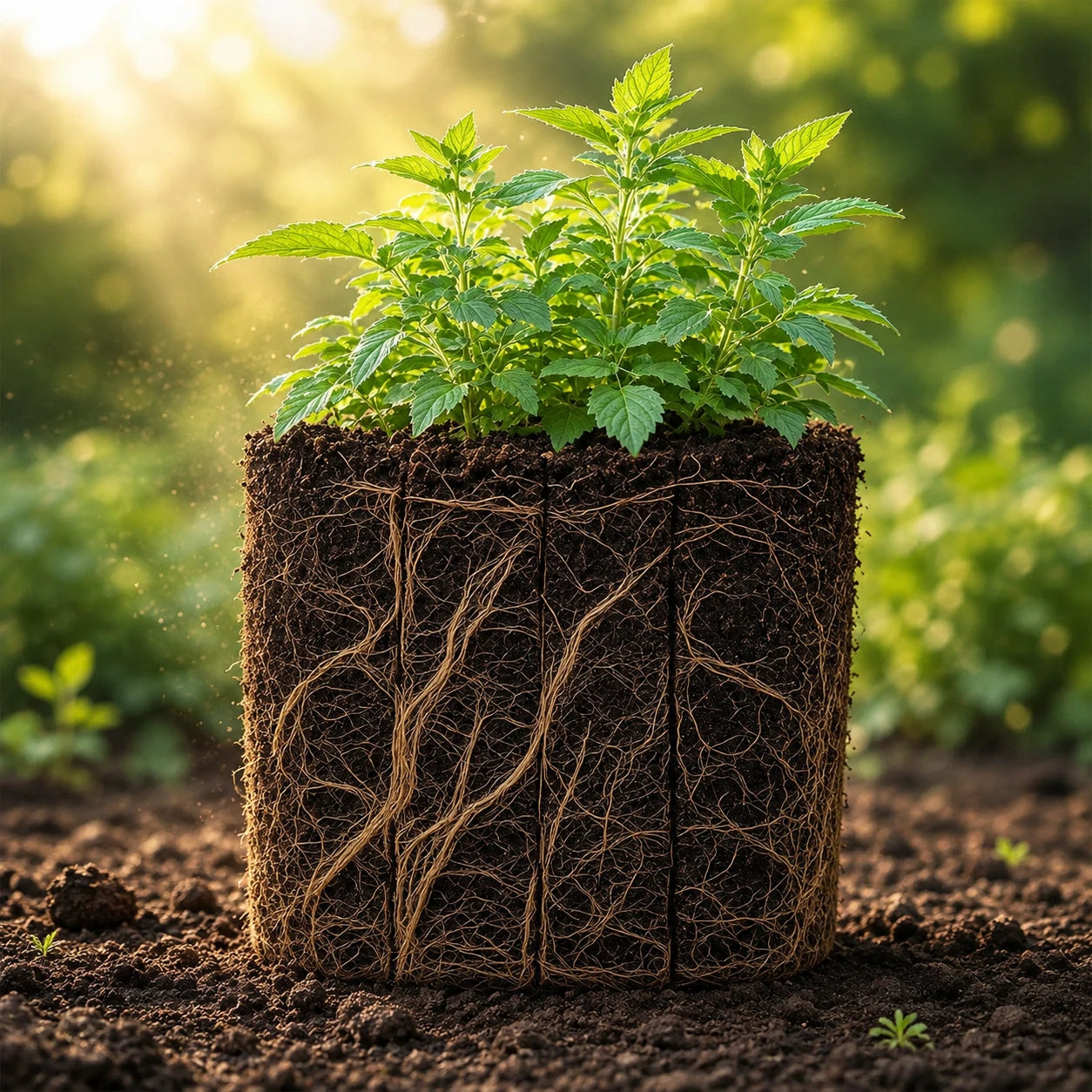 A healthy plant root zone in a loose growing medium